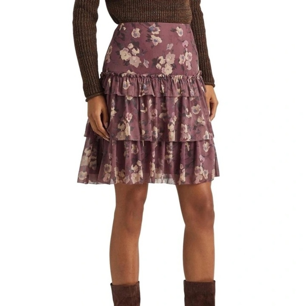 Lauren Ralph Lauren Floral Crinkle Georgette Miniskirt in‎ Purple